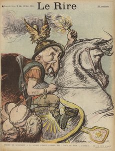 Emile Combes francia miniszterelnök karikatúrája hun Attila szerepében. Illusztráció Le Rire