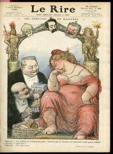 Charles Leandre (1862-1934) illusztrációja a Le Rire borítójára, 03/01/14 - Les strennes de Marianne - Tribun - Clemenceau George, Jaures Jean, Briand Aristide, Marianne, Caillaux Joseph (1863-1944) alkotó: Charles Leandre
