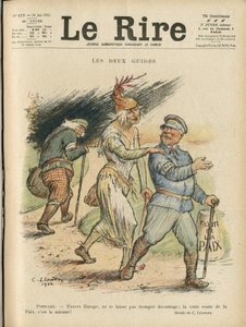 Charles Leandre (1862-1934) illusztrációja a Le Rire borítójára, 22.06.24 - A két kalauz - Anglia, Nagy-Britannia, Európa, Köztársasági Elnök, Béke, Chapeau - Poinsare Raymond, David Lloyd George (1863- 1945) alkotó: Charles Leandre