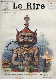 Theophile Delcasse (1852-1923), francia politikus – Le Gotha du „” Laughs”, XXXVI. szám, M. Delcasse, sziámi külügyminiszter – Charles Leandre rajzfilmje – (1902. december 6.) alkotó: Charles Leandre