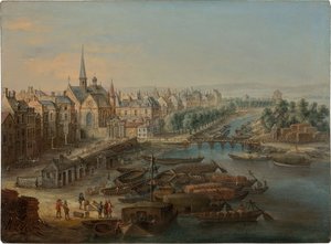 Kilátás az Arzenálra, a Saint Paul kikötőre és a quai des Célestins-re Párizsban, 1730-as évek. alkotó: Charles Léopold van Grevenbroeck