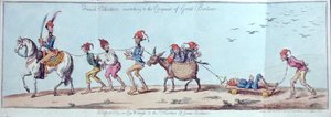 Nagy-Britannia meghódítása felé menetelő francia önkéntesek, James Gillray (1757-1815) metszetében Hannah Humphrey 1803-ban (kézzel színezett rézkarc)