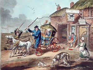 Írországi bejegyzés, Hannah Humphrey adta ki 1805-ben (kézzel színezett rézkarc)