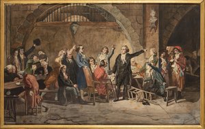 Girondinok utolsó búcsúja, 1793. október 31. a Conciergerie börtönben – A Girondins utolsó búcsúja, Mueller, Charles Louis (1815-1892). Akvarell papíron. Magángyűjtemény