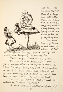 Alice tanácsot kap a Kék Hernyótól, illusztrációt az Alices Adventures Under Ground, kocsma. 1886 (fax)