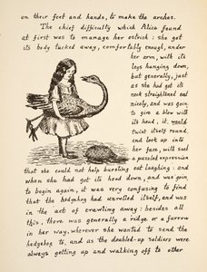 Alice tartja a struccát, illusztráció az Alices Adventures Under Ground-ból, pub. 1886 (fax) alkotó: Charles Lutwidge Dodgson