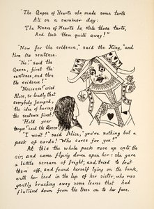 A Vörös Királynő azt mondja: Tartsd a nyelved Alice-nek, illusztráció az Alices Adventures Under Groundból, pub. 1886 (fakszimile)