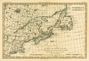 Kelet-Kanada, Új-Fundland, Új-Skócia és Szent János-sziget, Guillaume Raynal (1713-96) A Föld összes ismert részének atlaszából, kiadta: J L Pellet, Genf, 1780 (színezett alkotó: Charles Marie Rigobert Bonne
