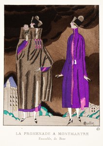 La Promenade a Montmartre, a divattányérok gyűjteményéből, 1920 (pochoir print) alkotó: Charles Martin