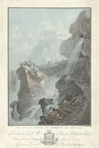 Kilátás a Gelten-vízesésre Kilátás a Chute du Torrent de Geltenre (cím a tárgyon) Csodálatos kilátás nyílik Svájc hegyeire (sorozat címe)
