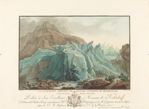 Az alsó Grindelwald-gleccserből előbukkanó Lütschine alkotó: Charles Melchior Descourtis after Caspar Wolf