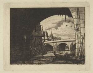 Archway, Pont Nôtre-Dame, Párizs, az „Etchings of Paris” című műből alkotó: Charles Meryon