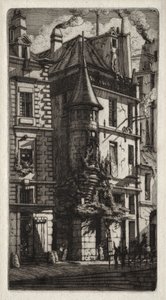 Párizs rézkarcai: Ház toronnyal, Weavers Street, 1852. alkotó: Charles Meryon