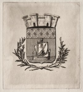 Párizs rézkarcai: Párizs városának szimbolikus karjai, 1854. alkotó: Charles Meryon