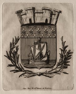 Párizs rézkarcai: Párizs városának szimbolikus karjai, 1854. alkotó: Charles Meryon