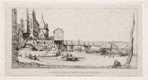 Gyaloghíd ideiglenesen felváltja a párizsi Exchange Bridge-et az 1621-es, 1860-as tűzvész után. alkotó: Charles Meryon