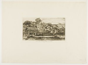 Bennszülött pajták és kunyhók Akaroa-ban, Banks-félsziget, 1845 alkotó: Charles Meryon