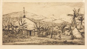 Új-Kaledónia: Nagy bennszülött kunyhó a Balade és Poepo közötti úton, 1845 (New Caledonia: Large Native Hut on the Road from Balade to Puebo, 1845) alkotó: Charles Meryon