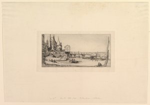 Pont-au-Change gyaloghíd, az 1621-es tűzvész után A gyaloghíd ideiglenesen felváltotta..., 1860. alkotó: Charles Meryon
