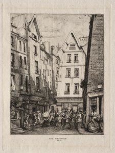 Pirouette Street, a piacok közelében, Párizs, 1860. alkotó: Charles Meryon