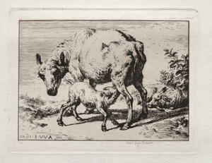 Az anyajuh két báránnyal, 1850. alkotó: Charles Meryon