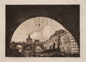 Az Új híd és a Szamaritánus az első boltív alól nézve..., 1855. alkotó: Charles Meryon