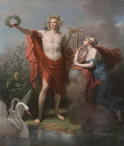 Apollo, a fény, az ékesszólás, a költészet és a képzőművészet istene az Urániával, a csillagászat múzsájával