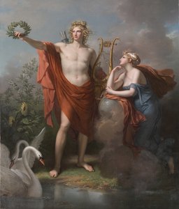 Apollo, a fény, az ékesszólás, a költészet és a képzőművészet istene az Urániával, a csillagászat múzsája, 1789