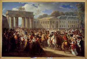 I. Napóleon belépése Berlinbe, a Brandenburgi kapun át vezetve gárdáját (1806)