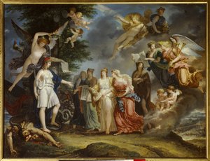 A felvilágosodás kora: „” A diadalmas Franciaország ösztönzi a tudományt és a művészetet a háború közepén”” Charles Meynier (1768-1832) festménye 1795 Párizs, Musee Marmottan alkotó: Charles Meynier