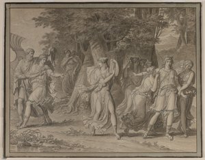 Telemachus, mentor ösztönzésével, elhagyja Calypso szigetét alkotó: Charles Meynier