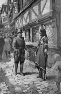 John Smith kapitány találkozik egy virginiai vörös indián baráttal, miközben sétál a The Strand Londonban (litho)