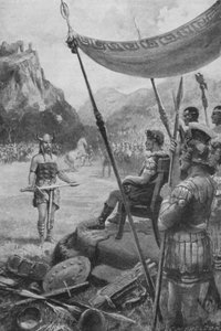 Julius Caesar megkapja egy legyőzött galliai törzsfőnök beadványát (litho)