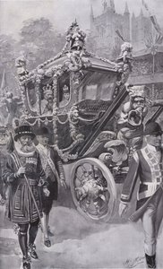 VII. Edward király és Alexandra királynő az állami edzőben tért vissza koronázásukról a londoni Westminster Abbeyben