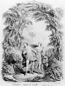 Orpheus kivezeti Euridikét a pokolból, illusztráció Christoph von Gluck (1714-87) „Orpheus és Eurydice” című operájához