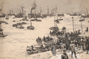 Japán csapatok partraszállása Koreában 1905-ben. Rajz és tus (30,1x45,6 cm), készítette Charles M. Padday () , 20. század eleje.