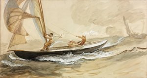 Tanulmány egy versenyjachtról (testszín és akvarell papíron) alkotó: Charles Napier Hemy