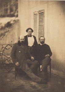 Rachel Félix és két azonosítatlan férfi portréja egy erkélyen alkotó: Charles Nègre