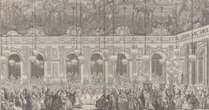 Dekoráció egy álarcosbálhoz Versailles-ban, a t... alkalmából, kb. 1764-es tábla 1860-as utánnyomása.