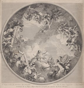 Szent Lajos kardját Krisztusnak ajándékozza, mennyezeti terv alapján, 1755-90.
