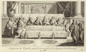 Konferencia a Katolikus Liga tagjainak beadványáról Languedocban alkotó: Charles Nicolas II Cochin