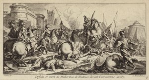 A toulouse-i Didier veresége és halála Carcassonne előtt, 587 (metszet) alkotó: Charles Nicolas II Cochin