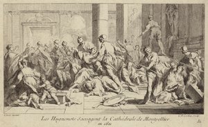 A hugenották kifosztják a montpellier-i székesegyházat, Franciaország, 1621