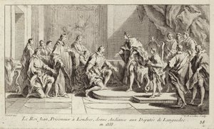 János francia király, angol fogságban Londonban, audienciát ad egy languedoci küldöttségnek alkotó: Charles Nicolas II Cochin