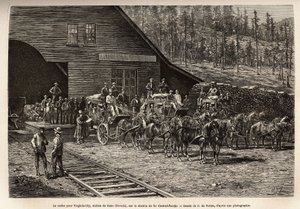 A Reno állomás Virginia City (Nevada) felé, a Central Pacific Railway (Central Pacific) vonalán, amelyet O. de Penne rajza után vésett, amely a Washingtonból San Franciscóba tartó utazást illusztrálja 1868-ban, L. Simonin, megjelent a „Le t