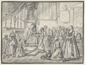 Templomi jelenet nagypénteki keresztimádással alkotó: Charles Parrocel