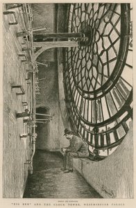 Az óratárcsa mögött a Big Ben és az Óratorony, a Westminster-palota