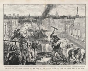 Felkészülés az 1900-as párizsi kiállításra: az építési műveletek látványa a Szajna északi oldaláról. alkotó: Charles Paul Renouard