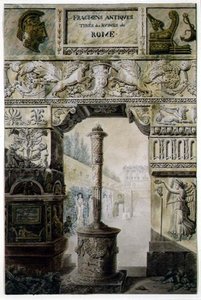 Antik töredékek az ókori Rómából, Charles Percier és Francois Leonard Fontaine (1762-1853) kocsma „Paloták, házak és egyéb modern épületek, rajzok Rómában” címlapjának terve. Párizs