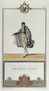 Napóleon koronázási államtanácsosi egyenruha, 1804 (színes metszet)